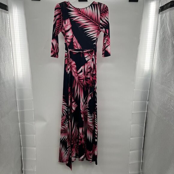 Janette Women's Maxi Dress Surplice Top Long Sleeve Tropical Print Size Small - Picture 7 of 9